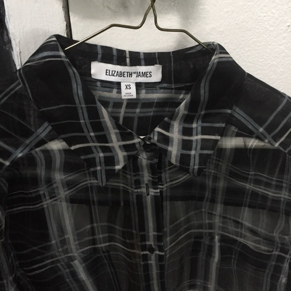 Elizabeth and James Sheer Silk / Chiffon Plaid Boyfriend Shirt - Picture 4 of 5